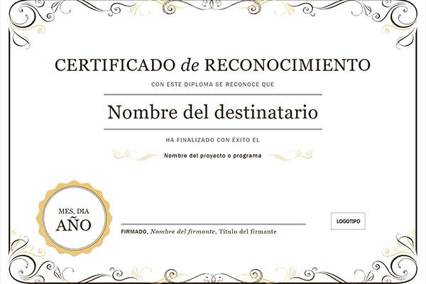 Certificado de reconocimiento ejemplo de certificado