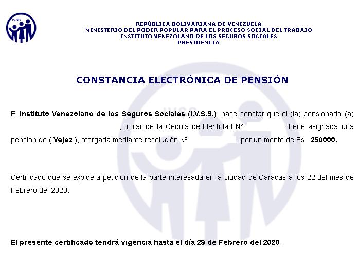 Certificado de Pensión IVSS 