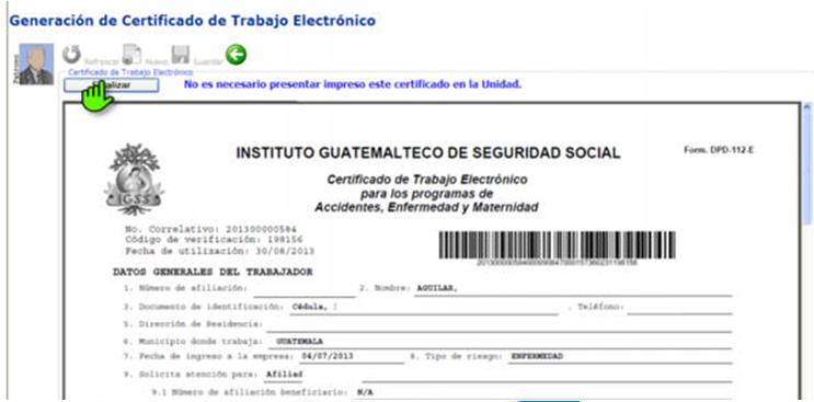 Certificado de trabajo IGSS 